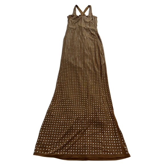 ASOS Design Scooped Halter Neck Midi Dress in Tan - Picture 1 of 4
